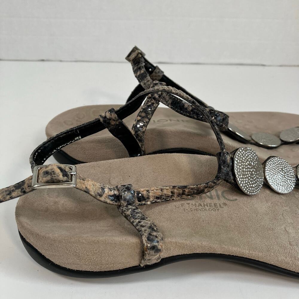 VIONIC Lizbeth Natural Snake Printed Medallion T-strap Thong Sandals WORN - Picture 10 of 16